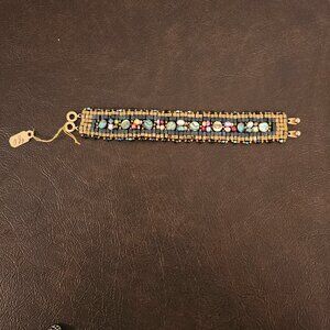 Bracelet Handwoven Beaded Shell & Gold Tone Beads  - New